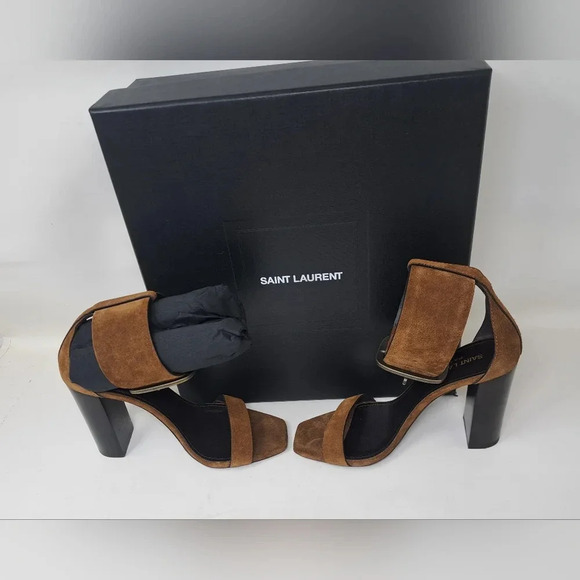 NWT Saint Laurent Suede  Otterproof Ankle Strap Sandals Heels Buckle 36 EU 6 US - Picture 6 of 15